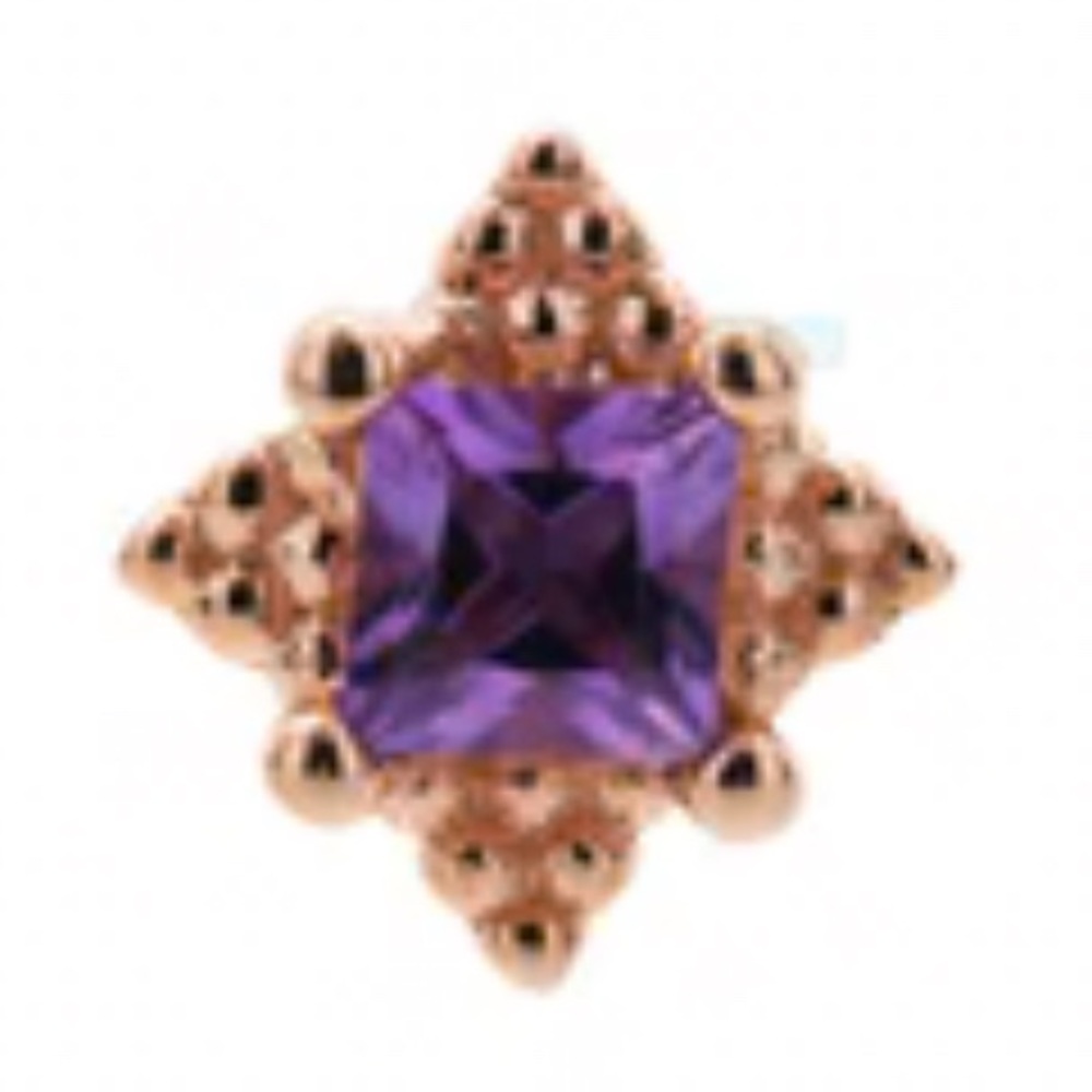 14K Solid Yellow Gold Princess Cut Amethyst Nose Screw